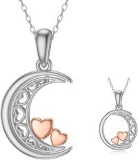 wholesale 14K Gold Heart and Crescent Moon Pendant Necklace with Chain - Unique for Women-White Gold