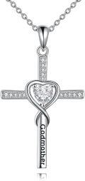 wholesale 925 Sterling Silver Heart and Cross Pendant Necklace with Cubic Zirconia - Godmother Gifts for Mother's Day-0-0