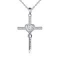 wholesale 925 Sterling Silver Heart and Cross Pendant Necklace with Cubic Zirconia - Godmother Gifts for Mother's Day-0-0