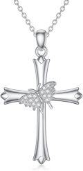 wholesale 925 Sterling Silver Butterfly Cubic Zirconia Cross Pendant Necklace for Women Religious -0-0