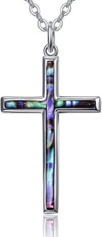 wholesale 925 Sterling Silver Abalone Shell Inlay Cross Pendant Necklace for Women and Men Christian s-Abalone Shell Cross-B