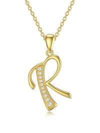 wholesale 14k Yellow Gold Lab Diamond Initial Letter Necklace Wholesale With Chain-R