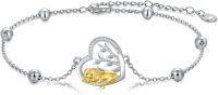 wholesale 925 Sterling Silver Heart-Shaped Lion Charm Bracelet for Women - Gold Tone Animal Jewelry-Lion