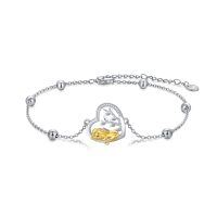 wholesale 925 Sterling Silver Sleeping Lion Heart Cubic Zirconia Two Tone Bead Bracelet-Lion