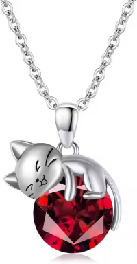 wholesale  Sterling Silver Birthstone Cat Pendant Necklace Gift for Women ( chars)-January