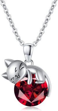 wholesale 14K Gold Pink Crystal Black Cat Pendant Necklace for Women Cats Lover- White Gold Rhodium Plated