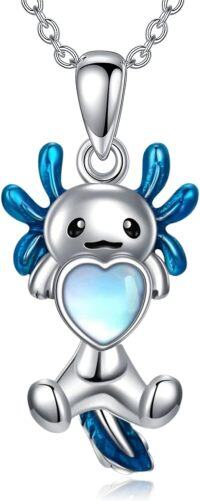 wholesale 925 Sterling Silver Blue Moonstone Heart Dog Pendant Necklace for Women and Moms-Axolotl