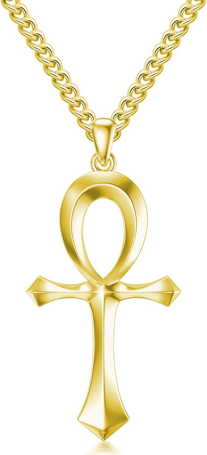 wholesale  Sterling Silver Ankh Cross Necklace Egyptian Jewelry for Men Women -Gold