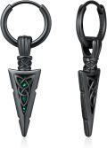 wholesale 925 Sterling Silver Arrowhead Celtic Knot Viking Hoop Earrings with Green Stone for Men & Women-0-0