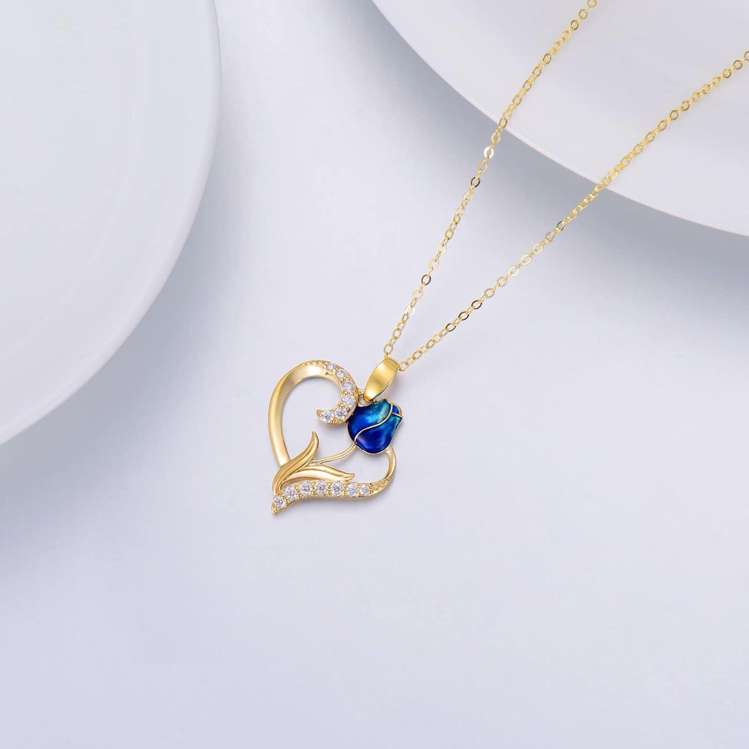14K Yellow Gold Moissanite Orchid Lotus Birth Flower Necklace 16 18 -0-3