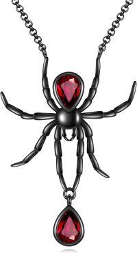 wholesale Gothic 925 Sterling Silver Red Garnet Spider Pendant Necklace for Women-Spider