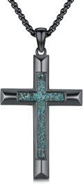 wholesale 925 Sterling Silver Black Plated Turquoise Inlay Cross Pendant Necklace for Men Religious s-0-0