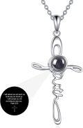 wholesale 925 Sterling Silver & Projection Stone Christian Faith Crucifix Necklace with Engraved Chapter, Gift Box-0-0