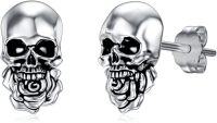 wholesale 925 Sterling Silver Hypoallergenic Rose Flower Skull Stud Earrings for Women Girls Teens Gifts-Skull