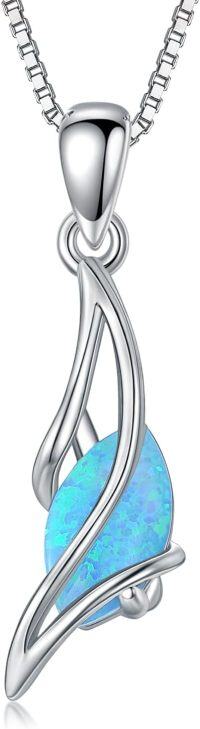 wholesale 925 Sterling Silver Blue Opal Leaf Shape Gemstone Pendant Necklace for Women Fine s-Blue Opal