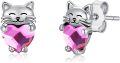 wholesale 925 Sterling Silver Pink Heart Cat Stud Earrings - Adorable Kitty  for Girls & Women-0-0