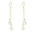 wholesale Gold Solid 14K Freshwater Pearl Threader Tassel Dangle Earrings-0-0