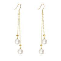 wholesale Gold Solid 14K Freshwater Pearl Threader Tassel Dangle Earrings-white