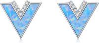 wholesale 925 Sterling Silver Blue Opal Triangle Stud Earrings with Cubic Zirconia Accents-style 4