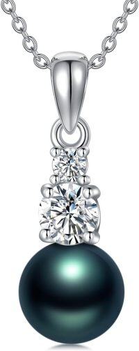 wholesale Sterling Silver Black Pearl Moissanite Necklace for Women-Three moissanite