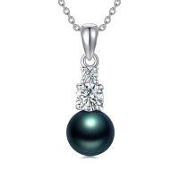 wholesale 925 Sterling Silver Black Pearl Moissanite Necklace for Women-Three moissanite