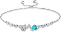 wholesale 925 Sterling Silver Rose Flower Birthstone Bolo Bracelet for Women-12-December-Blue Topaz