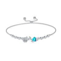 wholesale 925 Sterling Silver Rose Flower Birthstone Bolo Bracelet for Women-12-December-Blue Topaz