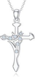 wholesale 925 Sterling Silver Aquarius Zodiac Star Sign Cross Pendant Necklace with Cubic Zirconia Stones and Chain 45cm/18 Length-0-0