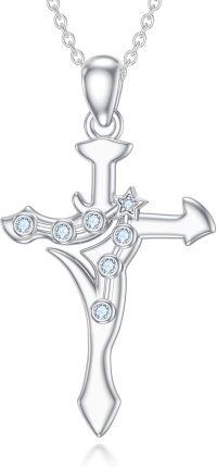 wholesale 925 Sterling Silver Aquarius Zodiac Star Sign Cross Pendant Necklace with Cubic Zirconia Stones and Chain 45cm/18 Length-Pisces