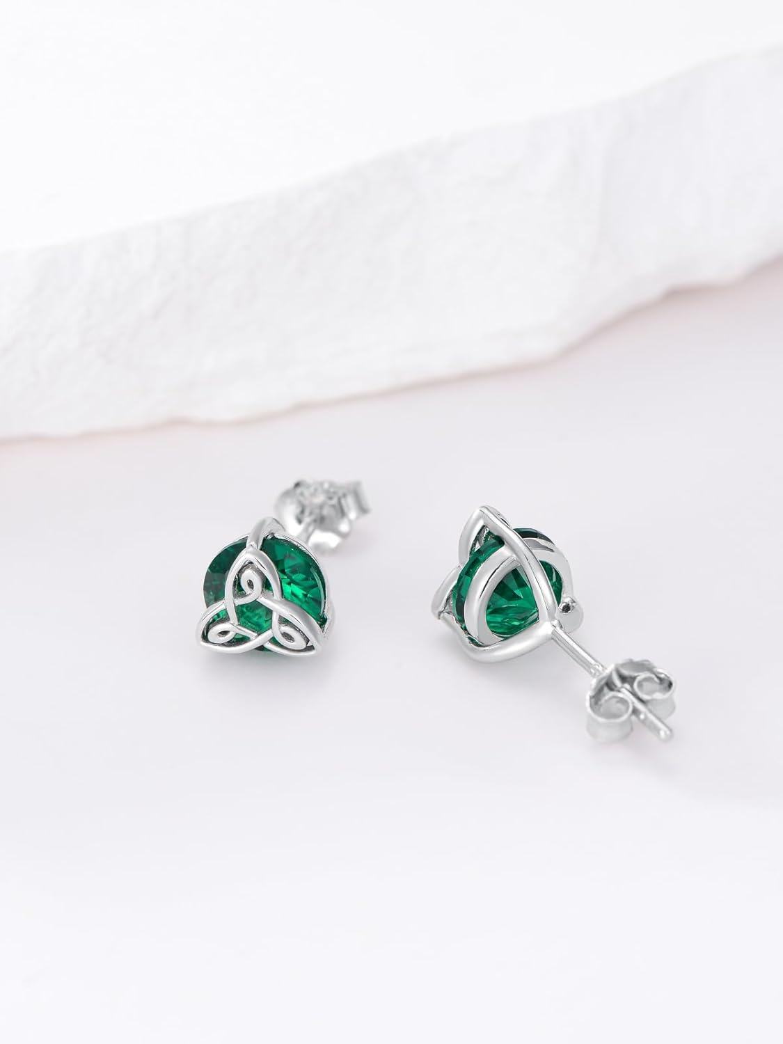wholesale 925 Sterling Silver Celtic Knot Stud Earrings with Green Birthstone for Women-0-3