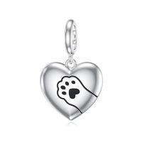 wholesale 925 Sterling Silver Heart Charm With Paw Print Design For Bracelets Or Necklaces Elegant Pet Lovers Jewelry Accessory-Cat Black Paw