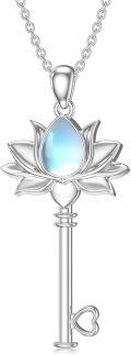 wholesale 925 Sterling Silver Lotus Flower Moonstone & Topaz Key Pendant Necklaces for Women Gifts-0-0