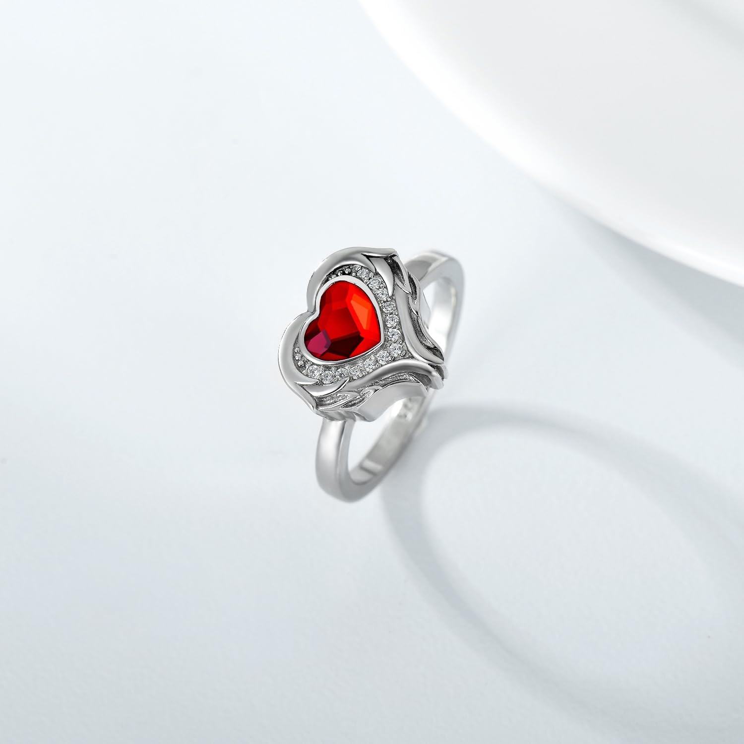 Sterling Silver Austrian Crystal Angel Wings Heart Cremation Ring for Ashes-0-2
