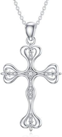 wholesale 925 Sterling Silver Lab-Grown Cubic Zirconia Swirl Cross Pendant Necklace D-VVS for Women-Style 3