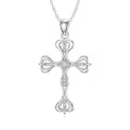 wholesale 925 Sterling Silver Lab-Grown Cubic Zirconia Swirl Cross Pendant Necklaces Wholesale D-VVS for Women-0-0