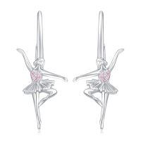 wholesale 925 Sterling Silver Ballet Dancer Drop Earrings Wholesale With Pink And Clear Gems-Ballet Earrings-G