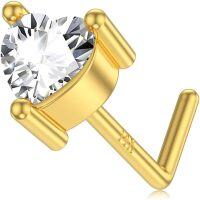 wholesale 14K Gold Moissanite L Shaped Nose Studs 20g Hypoallergenic Piercing Jewelry for Women Men-Heart