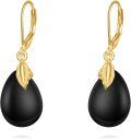 wholesale Gold-Plated 925 Sterling Silver Black Onyx Feather Drop Earrings-0-0