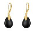 wholesale 925 Sterling Silver Black Teardrop Earrings With Gold Leaf Details-0-0