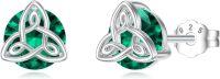 wholesale 925 Sterling Silver Celtic Knot Stud Earrings with Pink Birthstone for Women-05-May-Emerald