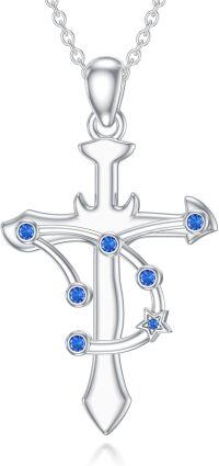 wholesale 925 Sterling Silver Blue Sapphire Aquarius Zodiac Constellation Cross Pendant Necklace-Virgo