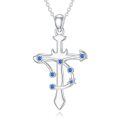 wholesale 925 Sterling Silver Blue Sapphire Aquarius Zodiac Constellation Cross Pendant Necklace-0-0