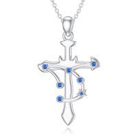 wholesale 925 Sterling Silver Blue Sapphire Aquarius Zodiac Constellation Cross Pendant Necklace-Virgo