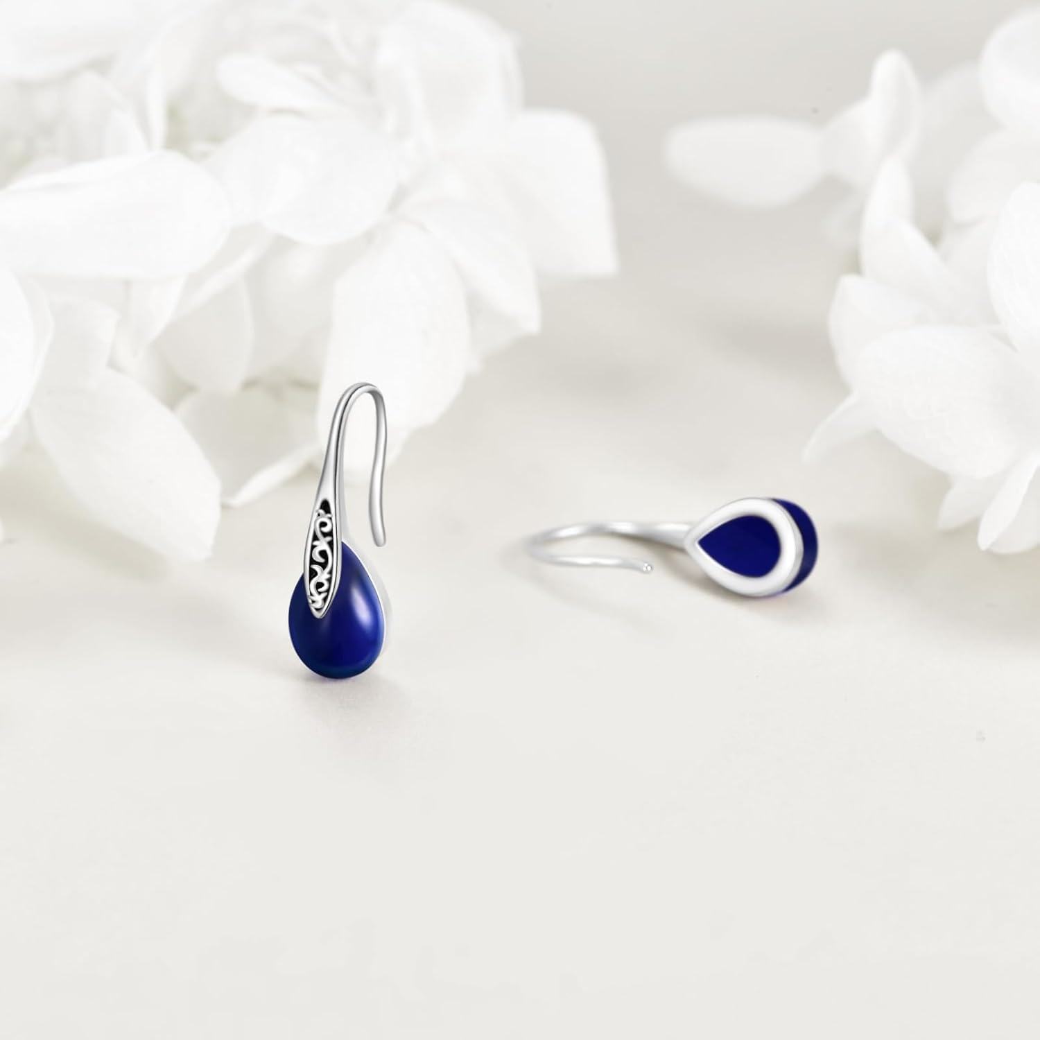 Sterling Silver Birthstone Vintage Teardrop Dangle Earrings for Women-0-4