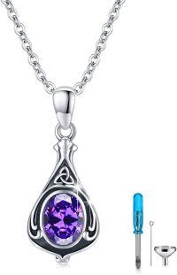 wholesale Sterling Silver Urn Necklace Cremation Ashes Pendant Memorial Jewelry for Women Men Girls Boys-Celtic-February-Amethyst