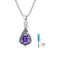wholesale 925 Sterling Silver Urn Necklace Cremation Ashes Pendant Memorial Jewelry for Women Men Girls Boys-Celtic-February-Amethyst
