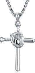 wholesale 925 Sterling Silver Cross with Baseball Glove and Bat Charm Pendant Necklace for Men-0-0