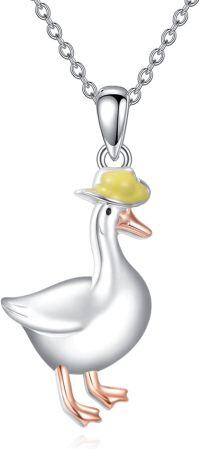 wholesale 925 Sterling Silver Goose Pendant Necklace with Yellow Hat Charm for Women, Unique Gift for Goose Lovers-B:Goose
