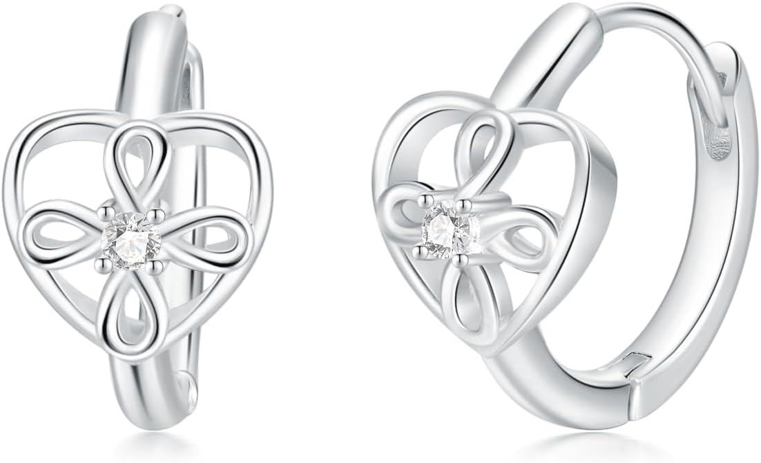Sterling Silver Celtic Knot Huggie Hoop Earrings Triangle Knot Jewelry Gifts for Women-Infinity Heart Knot Earrings