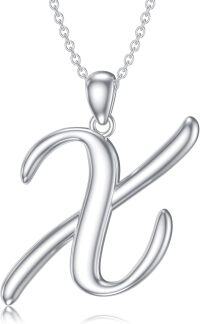 wholesale 925 Sterling Silver 26 Letter Pendant Necklace-white gold plated-Letter X